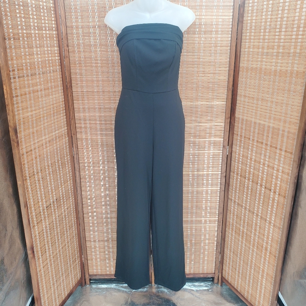 ♧ Crystal Doll Black Strapless Wide Leg Jumpsuit Size Small